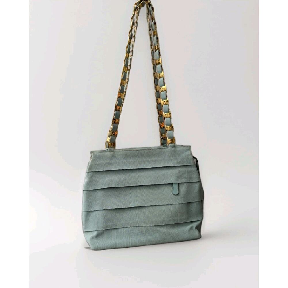 Salvatore Ferragamo handbag Purse Seafoam Grosgrain Gold Hardware Italy Keychain